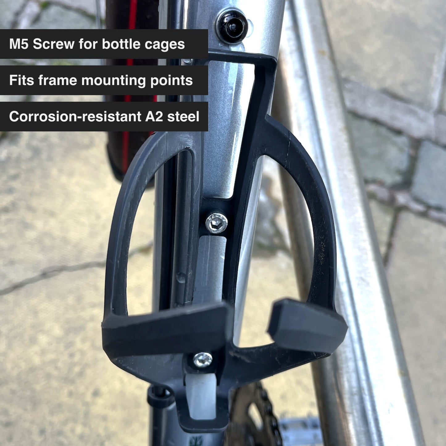 M5 Stainless Steel Socket Head Cap Screw Bike Bottle Cage Pannier Bolt fitted on a bike frame mounting point