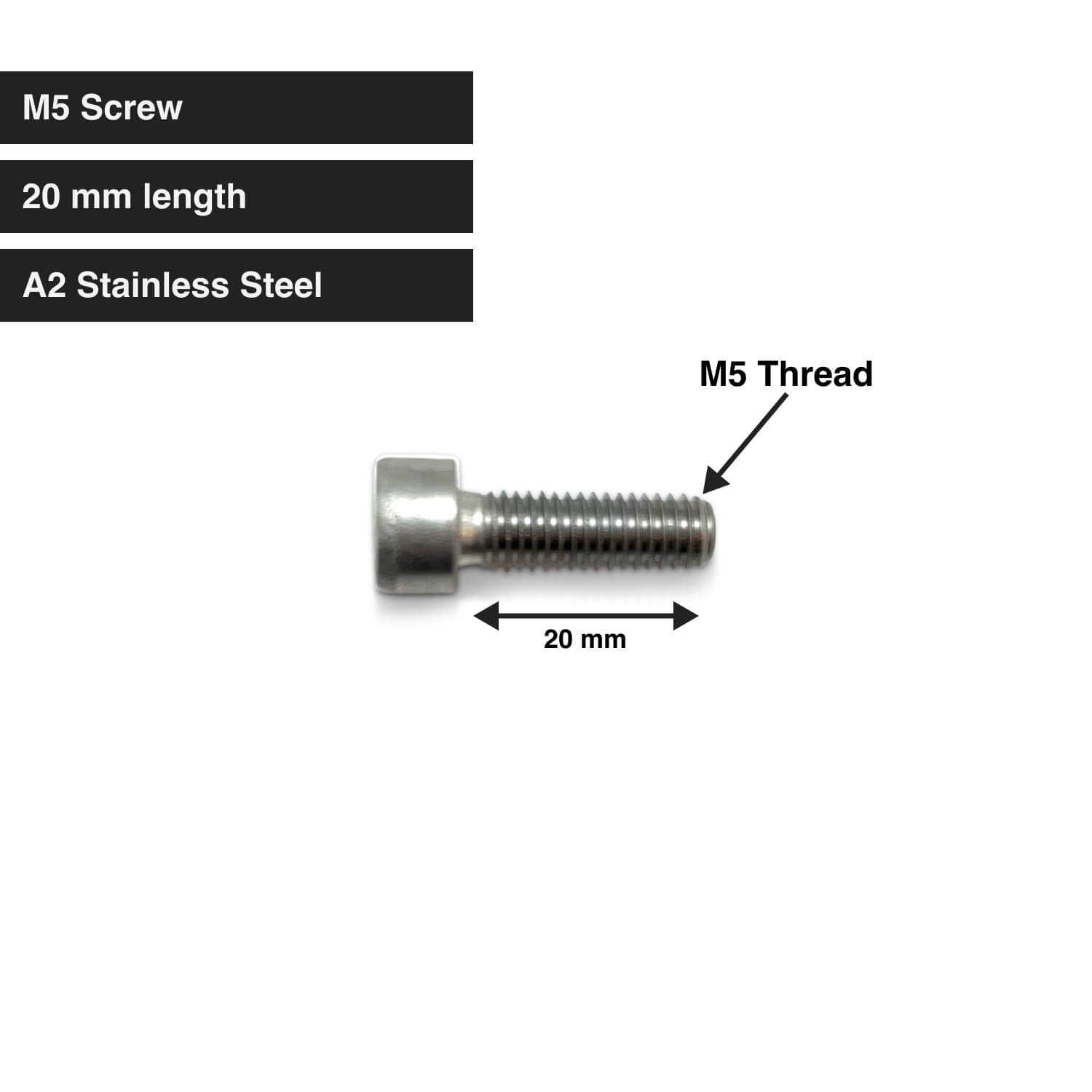 M5 Stainless Steel Socket Head Cap Screw Bike Bottle Cage Pannier Bolt - A2 Stainless Steel - 20 mm Length - M5 Thread