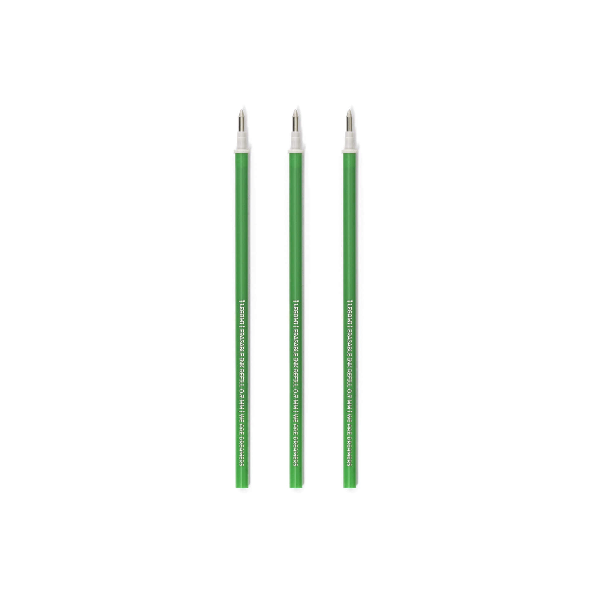 3 Green Legami Erasable Pen Refills without packaging
