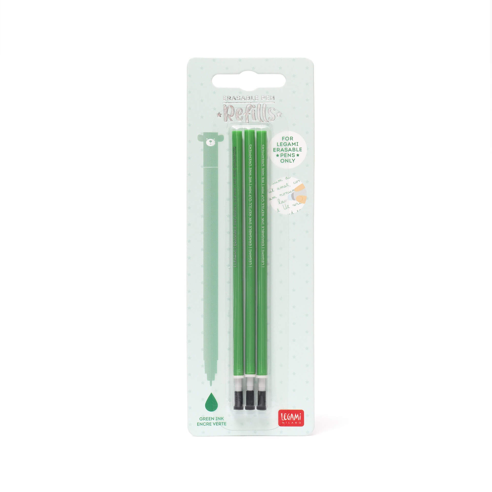 3 Green Legami Erasable Pen Refills